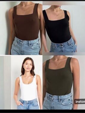 Bundle of 4 Double-Layer Scoop-Neck black Tank Top Bodysuit